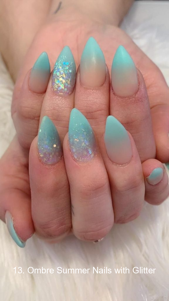 13. Ombre Summer Nails with Glitter