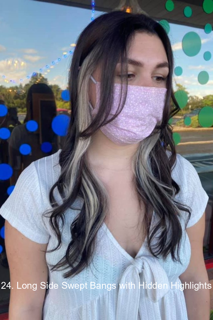 24. Long Side Swept Bangs with Hidden Highlights